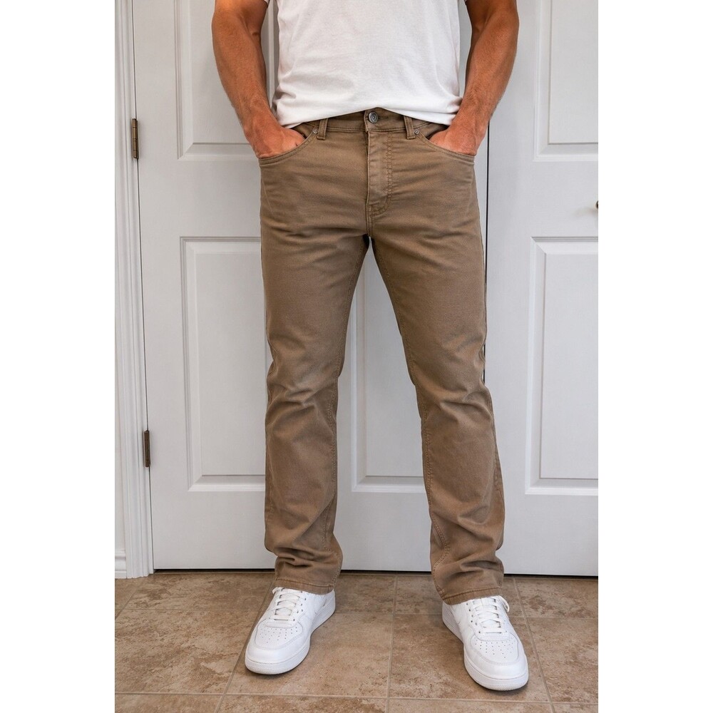 Vintage Genes Black Men's Slim Fit Khaki Pants W32 L30 Stretch Tan Casual Jeans